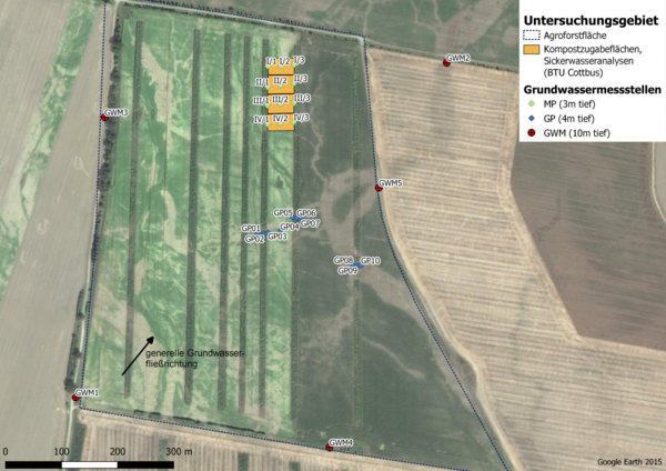 Untersuchungsgebiet bei Forst (Lausitz) mit dem Untersuchungskonzept Grundwasser