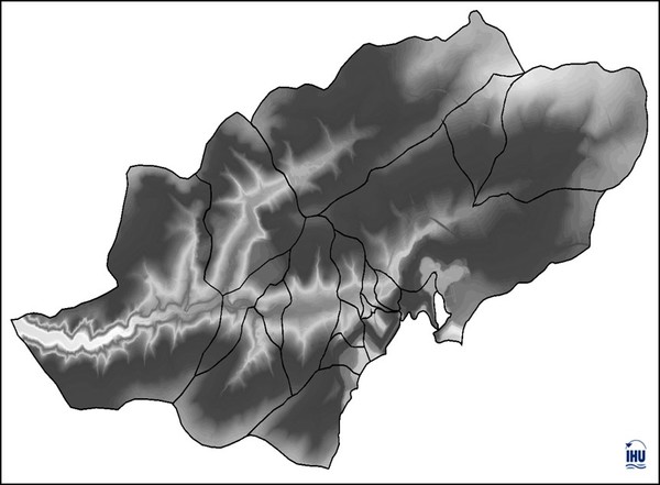 Digitales Geländemodell mit Einzugsgebieten (IHU, 20219