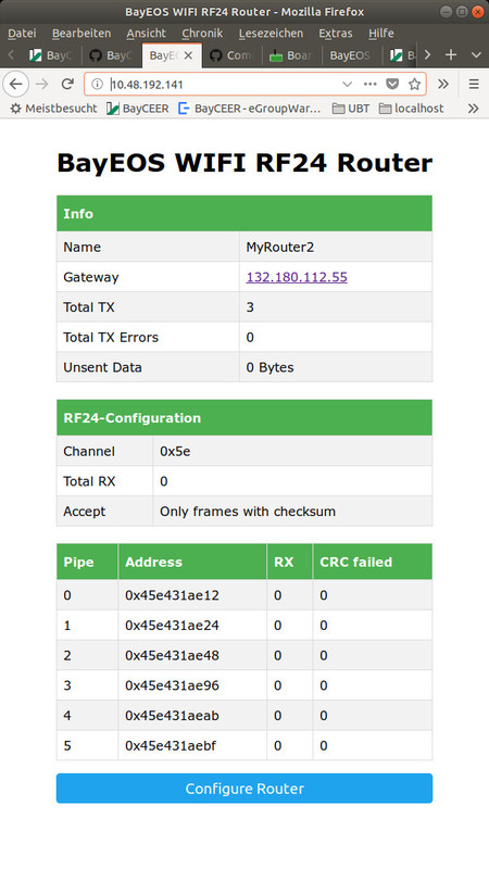 ESP8266 WLAN-RF24-Router Main Page