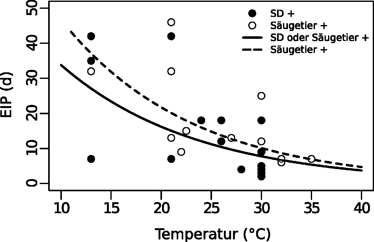 Temperaturabhängigkeit der Extrinsischen Inkubationsperiode (EIP) des Dengue-Virus
